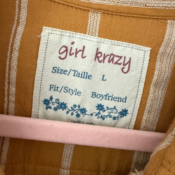 Girl Krazy Mustard Striped Boyfriend Shirt Size L - Picture 2 of 8